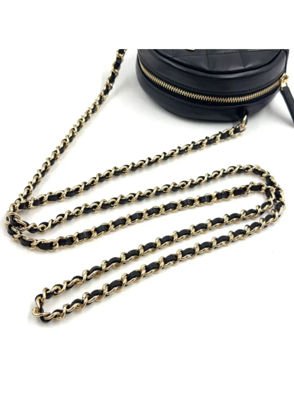 Chanel Classic Round Chain Lambskin Black Shoulder Bag Gold
